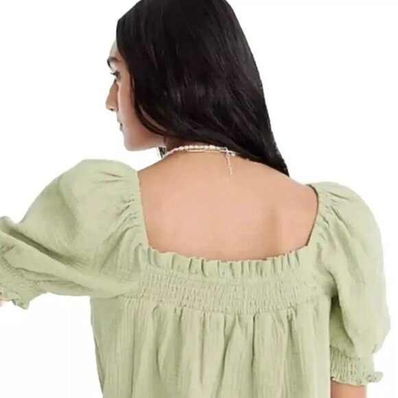 J.Crew Square Neck Puff Sleeve Top Light Blue Cotton - Small NWT - Picture 12 of 13